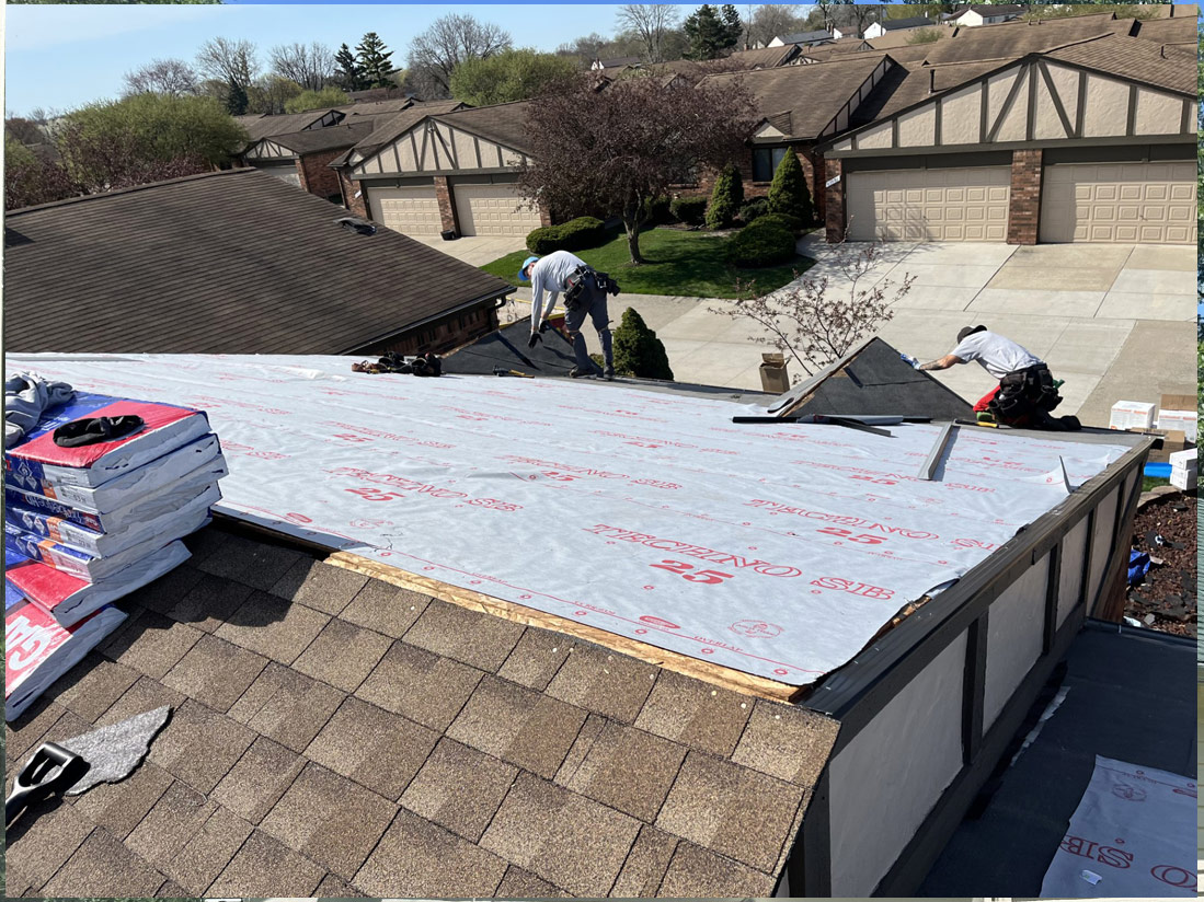 Roof replacement at condominiums in Warren, Michigan